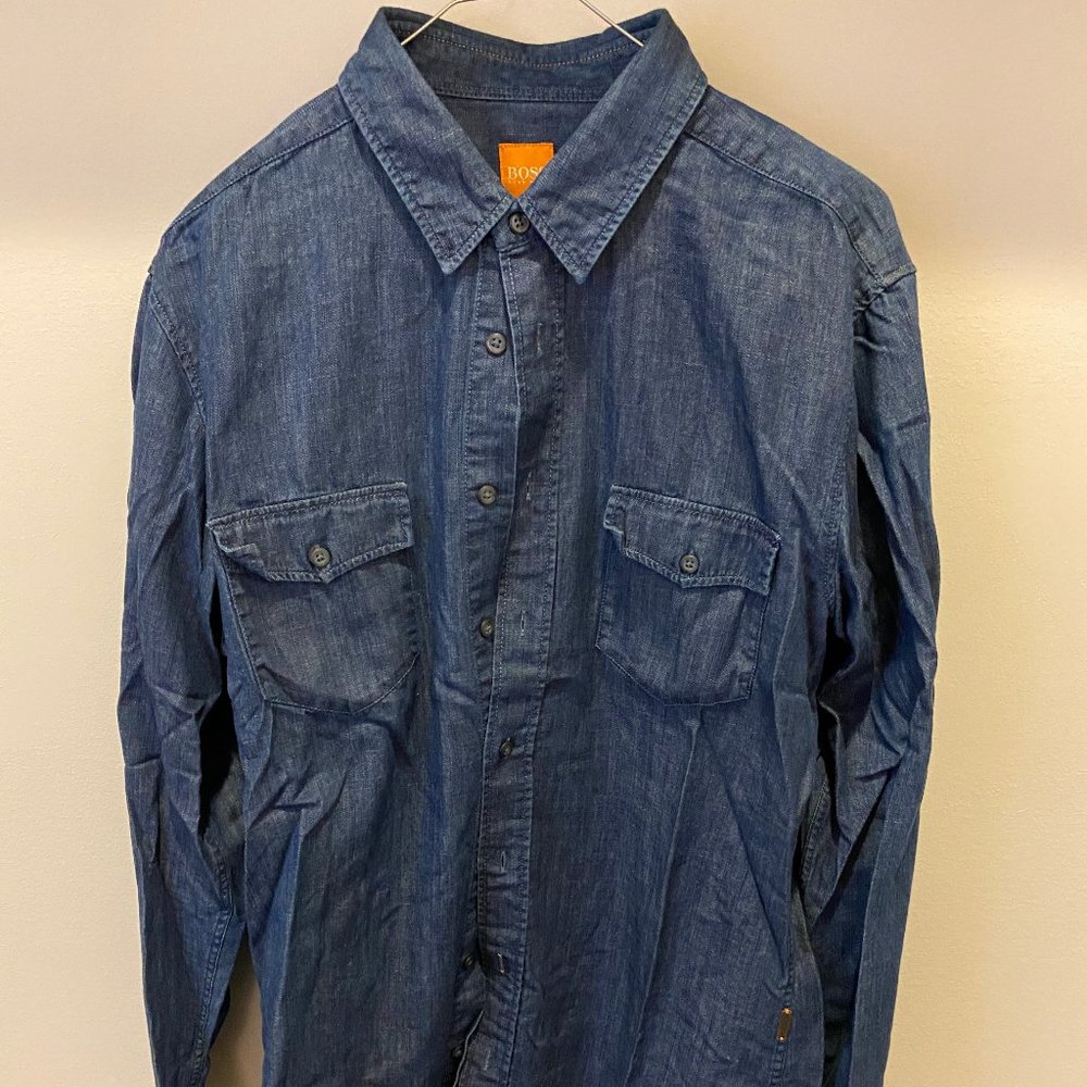 Hugo Boss Blue Denim Like Casual Button Up